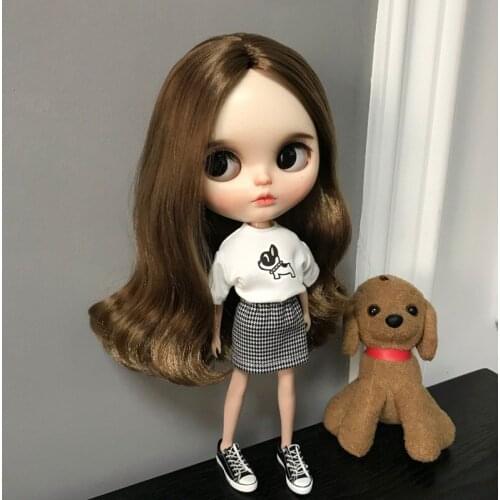 2Pcs/set Blythe Doll Clothes Black T-shirt, Plaid Skirt for Blythe Casual Ob24 Barbies Pullip 1/6 Doll Accessories Clothing
