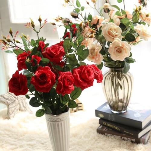 3 Heads Roses Artificial Flowers Wedding Party Supplies Home Garden Decoration DIY Bride Wreath Gift Box Packaging Fake Flowers
