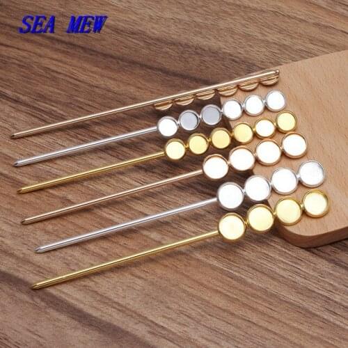 5 PCS 128*3mm Metal Hair Sticks Inner 8mm 10mm Copper Hairpin Setting DIY Accessories For Jewelry Making