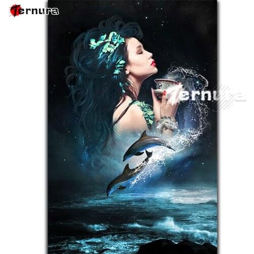 Diamond mosaic Fantasy woman dolphin full square diamond embroidery icon 5d diy diamond painting 100% round drill 2021 Best gift