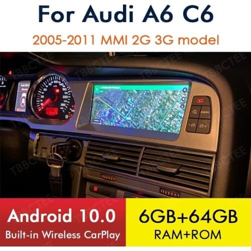 Android 10 Wireless CarPlay 6+64GB For Audi A6 C6 4f 2005~2011 MMI 2G 3G Car Multimedia Player GPS Navi Stereo WiFi Bluetooth