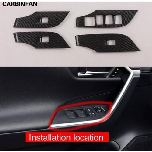 Car Styling Carbon Fiber Interior Door Armrest Window Switch Button Frame Trim Left Hand Drive For Toyota RAV4 RAV 4 2019 2020