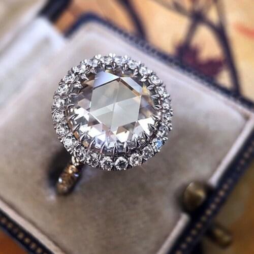 Big Party Shine White Round Crystal Rings Full Rhinestones For Women Promise Valentine Luxury Designer Jewelry New