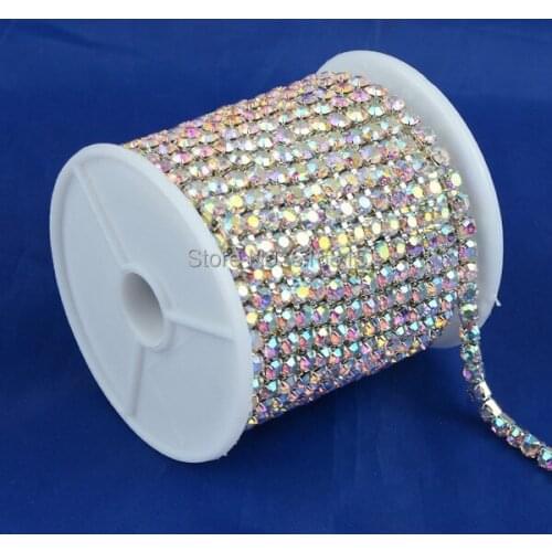 Cup chain rhinestone trimming with 3mm silver plating crystal ab with 10 yards each roll ;suitable for skirts dancing free ship