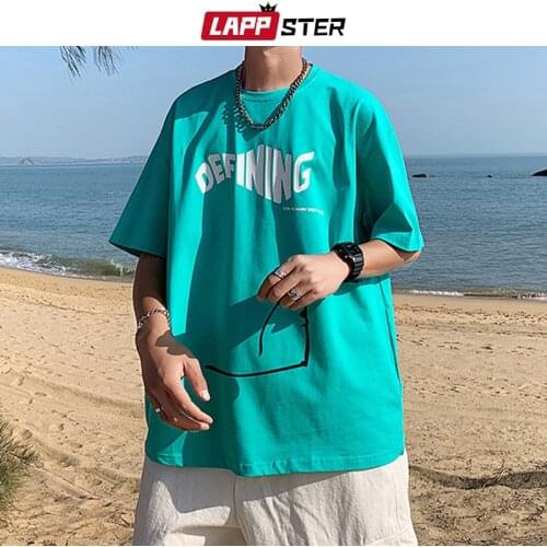 LAPPSTER Men Hip Hop Japanese Streetwear Letter T Shirts 2021 Summer Mens Casual Harajuku Printed Cotton T Shirt Male Loose Tees