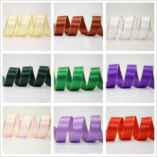 Hyfsy 10059 3 6 9 16 22 38mm Colored two-sided polyester yarns with 100 yards DIY gift packaging handmade belt satin Double Face