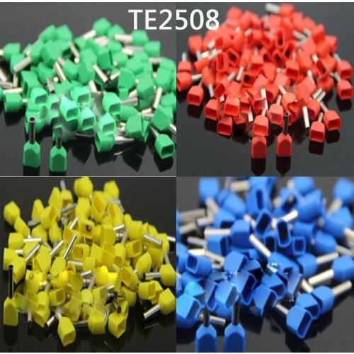 Insulated terminal TE2508 Cable connector TWIN CORD end terminals suit Crewel tube terminals 100PCS insulated terminal connector