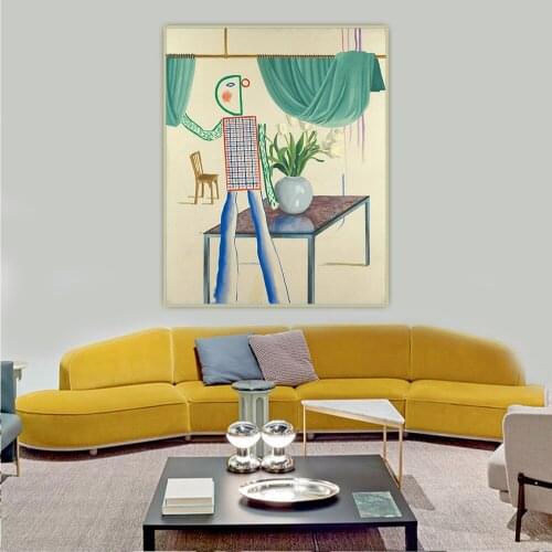Canvas Oil Painting David Hockney"Invented Man Revealing Still Life"Western Art Decor Poster Home Decoration Wall Aesthetic