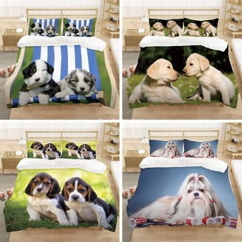 3D Cute Pet Dog Pattern Bedding Set Fashion Children Bedroom Duvet Bed Cover Pillowcase King Queen Size Home Textile