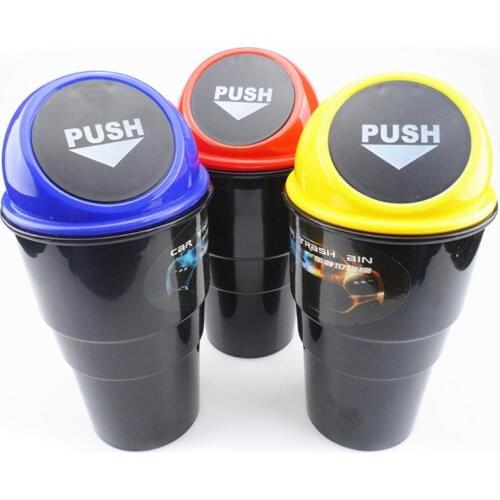 Creative Portable Mini Cute Car Trash Can Storage Box Bin with Spring Cover