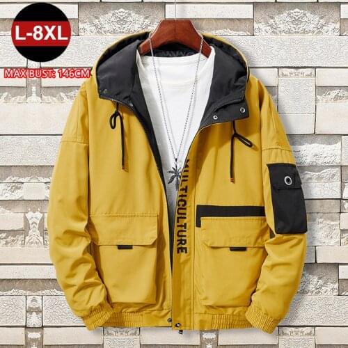 Mens Jackets And Coats Man Autumn 2020 Cargo Black Windbreaker Hoodies Cool 6XL 7XL 8XL Hiphop Men Clothing Veste Teenager Coat