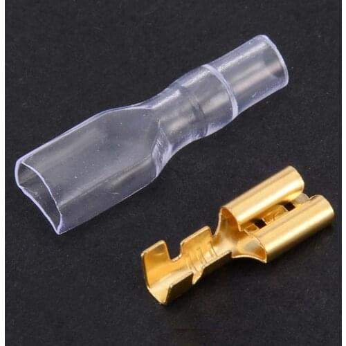 100pcs 0.5mm Thickness Brass Crimp Terminal Female Spade Connectors 4.8mm + 100pcs Insulating Sleeves