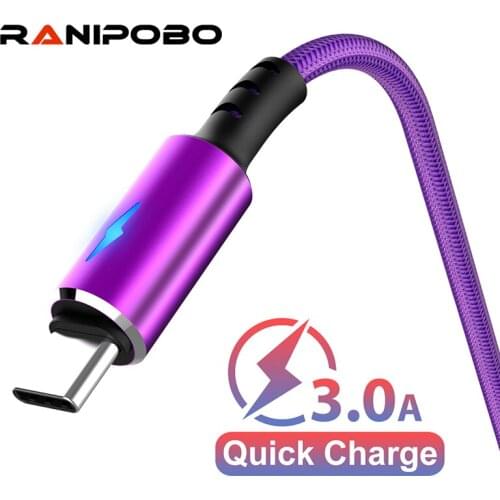Ranipobo Micro USB Cable 3A Nylon Fast Charging USB Type C Cable For Samsung S8 Xiaomi USB Charger Data Cable Mobile Phone Cable