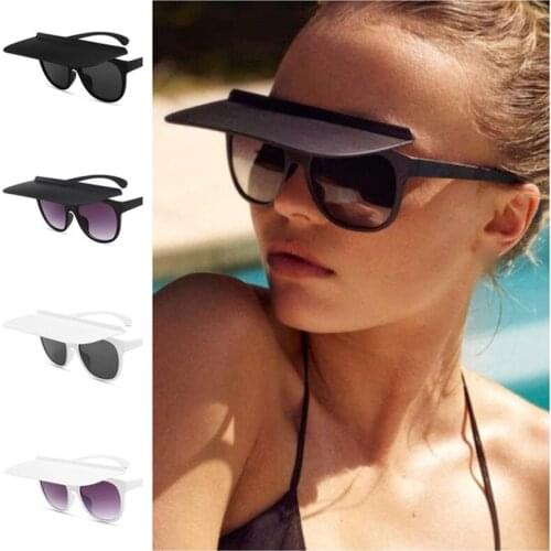 Fashion Sunglasses Flip Hat Sun Glasses Unisex Retro Oversize Frame Adumbral Anti-UV Spectacles Eyeglasses A