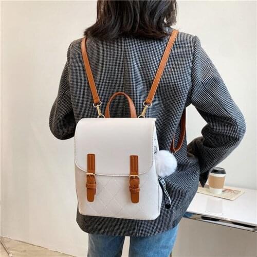 2021 Fashion Plaid Leather Backpack Women Preppy Style School Bags For Girls Casual Travel Backpacks Shoulder Back Bag Mochila