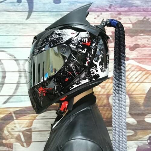 Motorcycle helmet men and women summer double lens anti fog four seasons motorcycle Bluetooth Black Warrior head grey