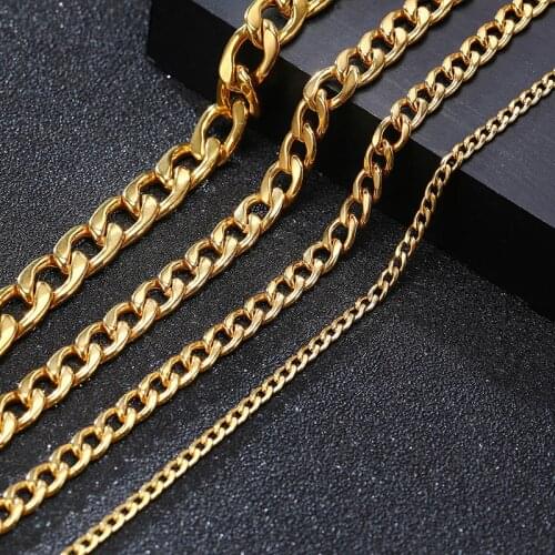 Modyle Punk Men 3/5/7mm Stainless Steel Curb Cuban Link Chain Bracelets Black Gold Silver Color Chains Unisex Wrist Jewelry Gift