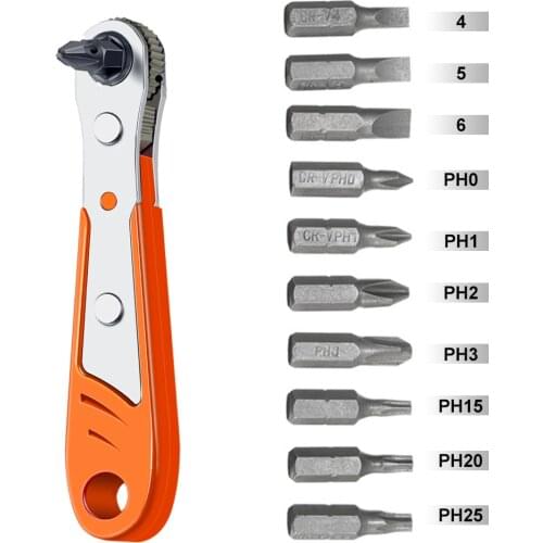 Ratchet Wrench Screwdriver Bit Set 1/4 inch Drive Universal Spanner Adjustable Switch Key Set Repair Hand Tools