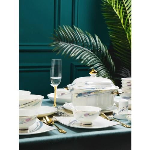 Dishes and plates sets chinese bone china dinnerware set kitchen accessories Set of phnom penh ceramic Suitable for ten people
