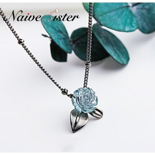 2018 New Fashion Necklace Rose Pendant Necklaces For Women Ladies Crystal Jewelry Black Gun Plated