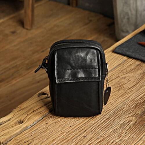 Original handmade summer mens small bag black simple mens messenger bag top layer cowhide shoulder bag mini