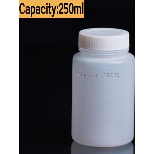 PE laboratory reagent bottle with scale Plastic sample bottle with screw lid wide mouth round for chemical test 250ml 5pcs/pack