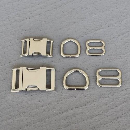 100 Sets 15/20/25mm Silver Metal D Ring Belt Straps Slider Side Release Buckle Spring Hook For Dog Leash Harness Accessories