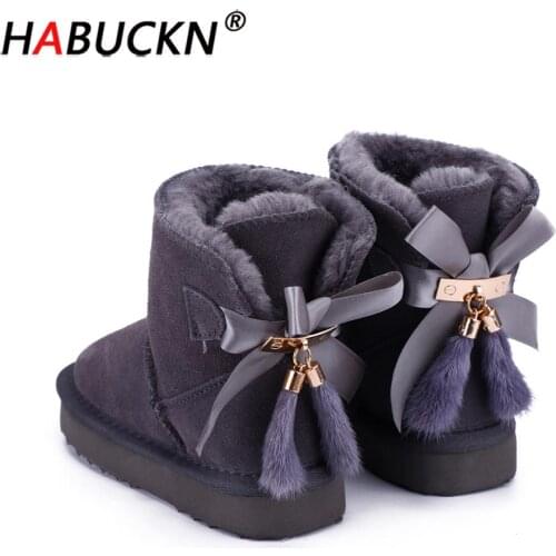 HABUCKN 2020 Hot Australian Leather Fashion Girls Winter Snow Boots Winter Warm Childrens Shoes Pendant Tassel Evening Shoes
