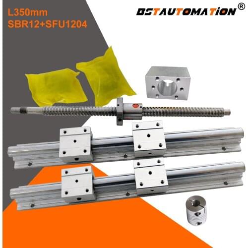 Sbr12 350mm linear shaft support SFU1204 350mm ballscrew + 1204 nut housing+ end support bearing BK10 BF10+coupling cnc parts