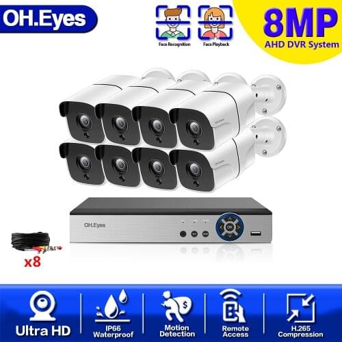 OH.eyes 8MP CCTV System 8CH HD-TVI Network DVR with 4/8* 8.0MP HD Outdoor Home Security Face Playback Camera System Kit ONVIF