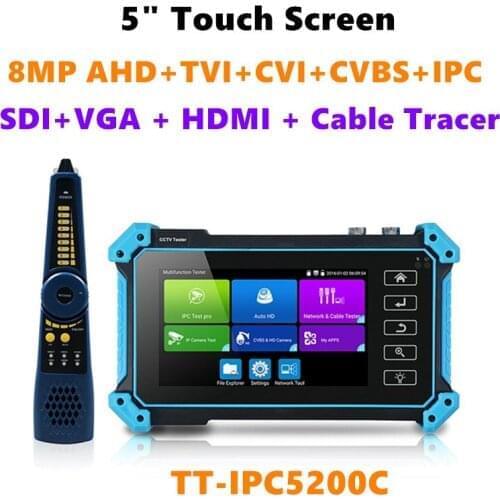TT-IPC5200C Plus 8MP IPC CCTV Tester Monitor AHD CVBS CVI TVI IPC Camera Tester VGA HDMI WIFI POE PTZ cable tracer