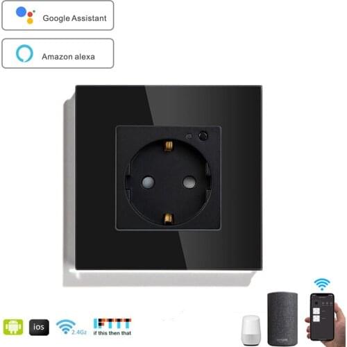 Wifi Socket Black Wall EU Standard WiFi Smart Plug Smart Life APP Remote Smart Socket Works for Google Home, Alexa