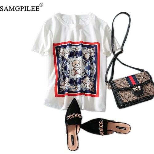 Women T-shirt 2020 Summer Woman Clothing Casual T-shirt Brand Women Chiffon Short Print O-neck Femme T-shirts Oversize Vadim