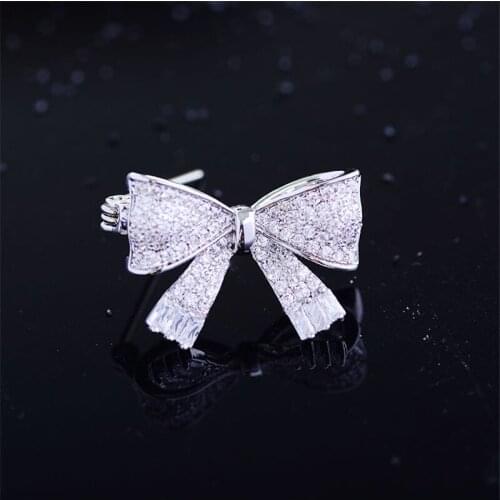 2021 New Small Cute Bowknot Brooches for Women Men Suit Dress Lapel Pins Pin Accessories Luxury Cubic Zirconia Crystal broches