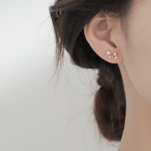 Fine Pearl Jewelry Simple S925 Silvery Geometry Branch Stud Earrings Womens Wedding Statement Gift Fashion Piercing Accessories