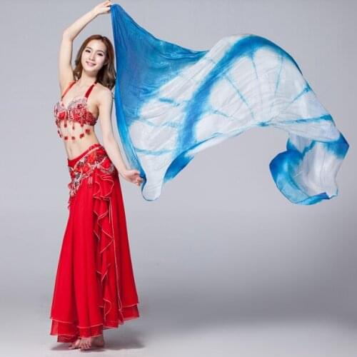 100% Silk Performance Belly Dance Accessories Double Colors Tie Dye Light Texture White Scarf 2.5 Meters Women Silk Veil Dance