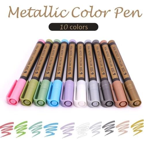 10Pc Metallic Markers Pens Metal Art Painting Glass Paint Writing Markers for Painting Rocks,Black Paper,Album, Gift Card Making