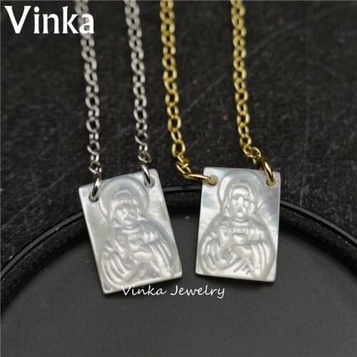 10pcs Small Size 8*11mm Natural Jesus Mother of Pearl Shell Necklace Rectangle Jesus Mother Pearl Shell Necklace