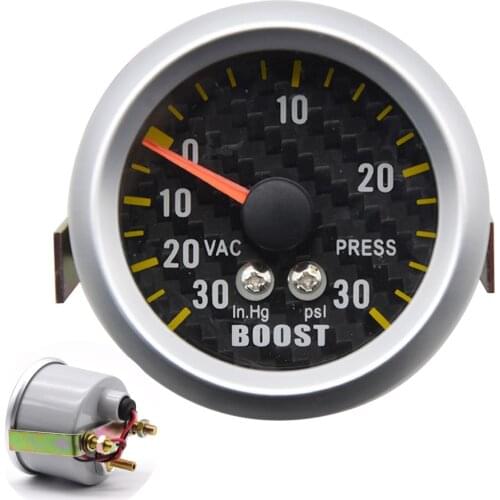 2" 52mm Auto Car Turbo Boost Gauge + Sensor -30~30 PSI Analog Carbon Fiber Face Meter with Gauge Pod Holder Triple Cups Plastic