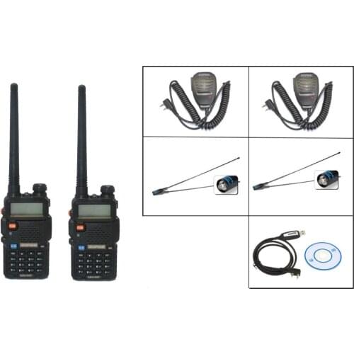 2PCS BaoFeng UV-5R Walkie Talkie +2 Baofeng mics+2 NA 771-F natennas+1 Programming Cable Handy Hunting Radio Receiver