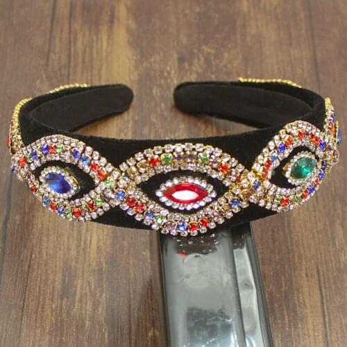 2021 Big Blue Crystal Hairband Sparkly Bohemia Rhinestone Baroque Headband Hair Hoop Bands For Women Wedding Hair Accessories