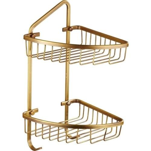Bathroom Accessory Antique Brass Large Corner Dual Layer Shower Storage Basket aba076