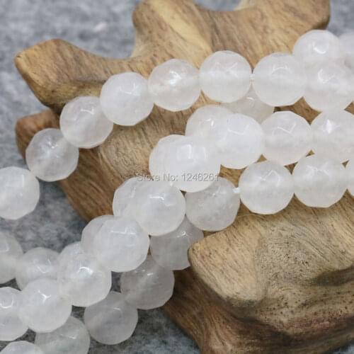4 8 10mm Natural White Chalcedony Accessories Crafts Loose Faceted Beads DIY Beads Jewelry 15inch Stone Handmade Gifts Ornaments