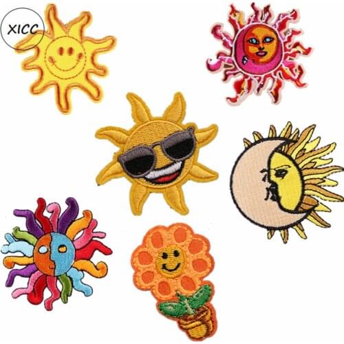 XICC Gold Star And Sun Flower Embroidery Applique Iron On Patches Personality Design Sequin Patchwork Sticker For Clothing DIY