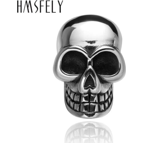 HMSFELY 316l Stainless Steel Skull Head Beads Accessories For DIY Leather Bracelet Jewelry Making 6mm 8mm Hole Size Bead 5pcs