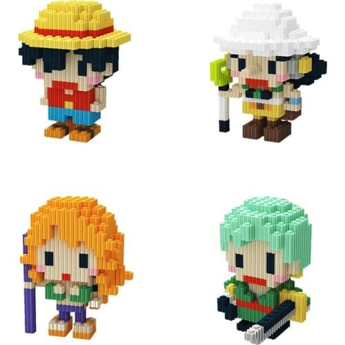 One Piece Mini Bricks Toys Luffy Usopp Nami Zoro Chopper Ace Franky Brook Robin Blocks Diamond Figure 3D Model Children Gift