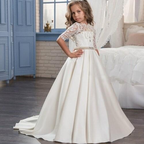 Children Girl High-end Dress Princess Flower Girls Wedding Dress Children Lace Beaded Small Trailing From Dress For Party Wear