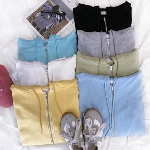 Streetwear Fashion Hoodies Women Autumn Solid Hoodie Sweatshirts Long Sleeve Pockets Zipper Loose Hooded Female Outwear