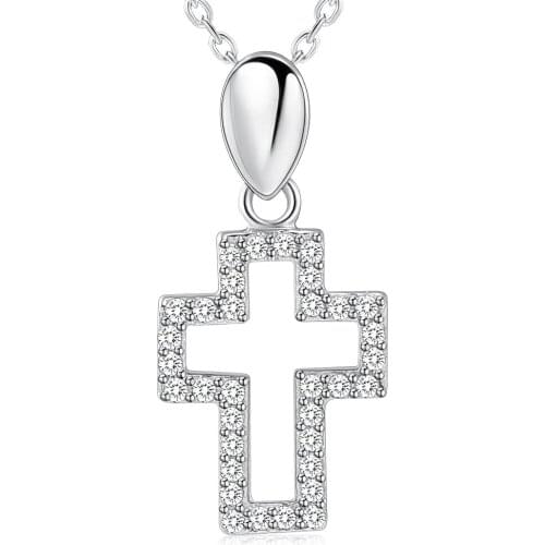 IJS0011 Fashion Jewelry Standard 925 Inlay Crystal Cubic Zirconia Hollow Cross Women Pendant Necklace