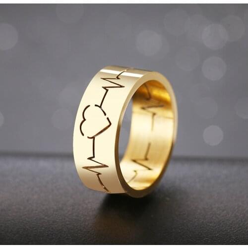 CACANA Hollow Heartbeat Love Gold Color Thick Metal Charm For women Gift For Her Stackable Finger Stainless Steel JewelryGifts